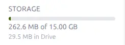 The Drive storage meter showing 262.6 MB used of 15.00 GB, with the portion used by Drive itself shown separately