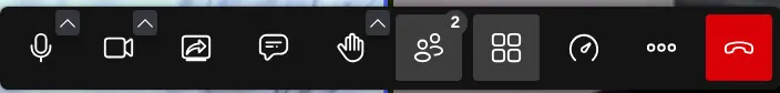 The GreenmorMail meeting control bar with microphone, camera, screen share, chat, raise hand, participants, tile view and leave buttons